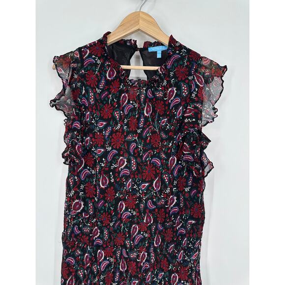 Draper James Kacey Dress Smocked Waist Faux Wrap Ruffle Flutter Floral Midi - Picture 7 of 13